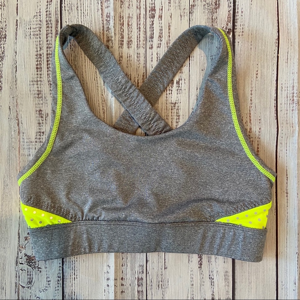 R 8 Activewear Gray and Neon Yellow Sports Bra.  Size XSmall.